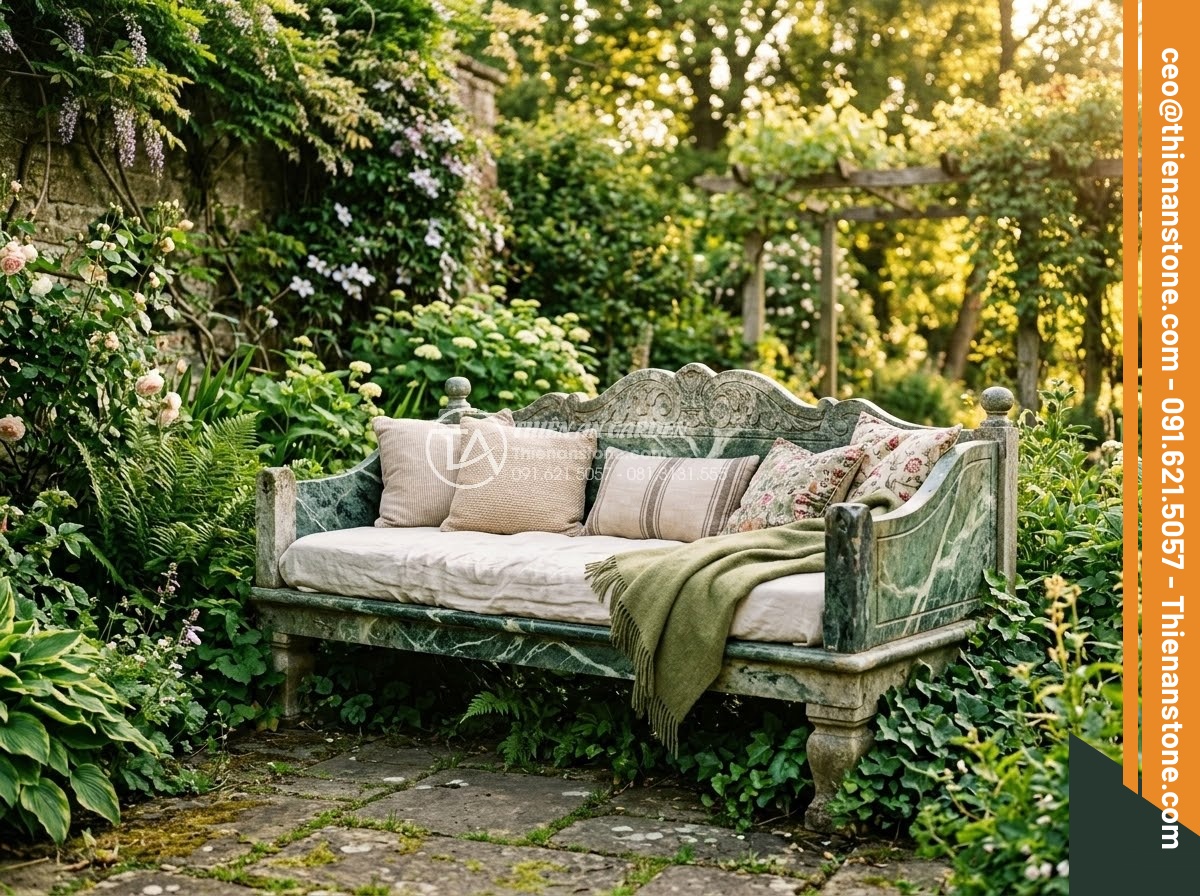 Sập Đá - Hình 41 Sập Đá - Beautiful aged natural stone daybed showing elegant patina development after yea