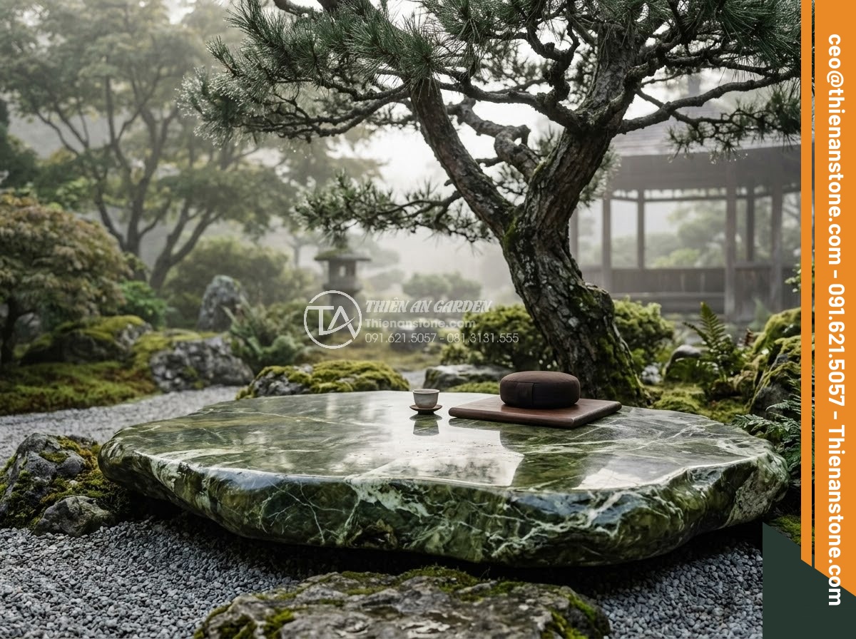 Sập Đá - Hình 42 Sập Đá - Traditional East Asian garden setting with stone meditation platform beneath anc