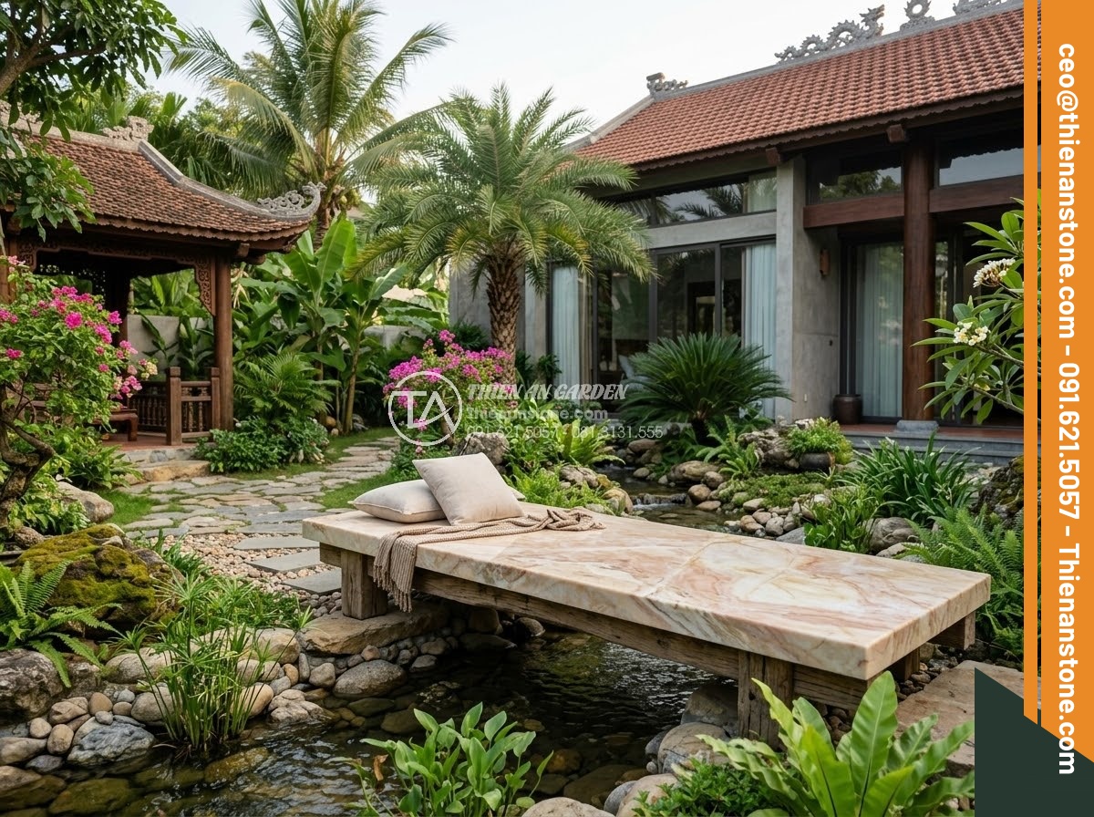 Sập Đá - Hình 43 Sập Đá - Modern Vietnamese villa garden blending traditional and contemporary elements, n