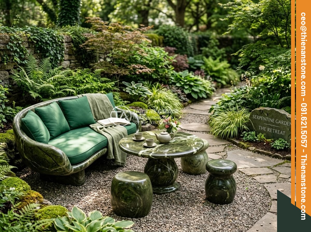 Sập Đá - Hình 49 Sập Đá - Complete outdoor stone furniture collection in a cohesive garden design - stone