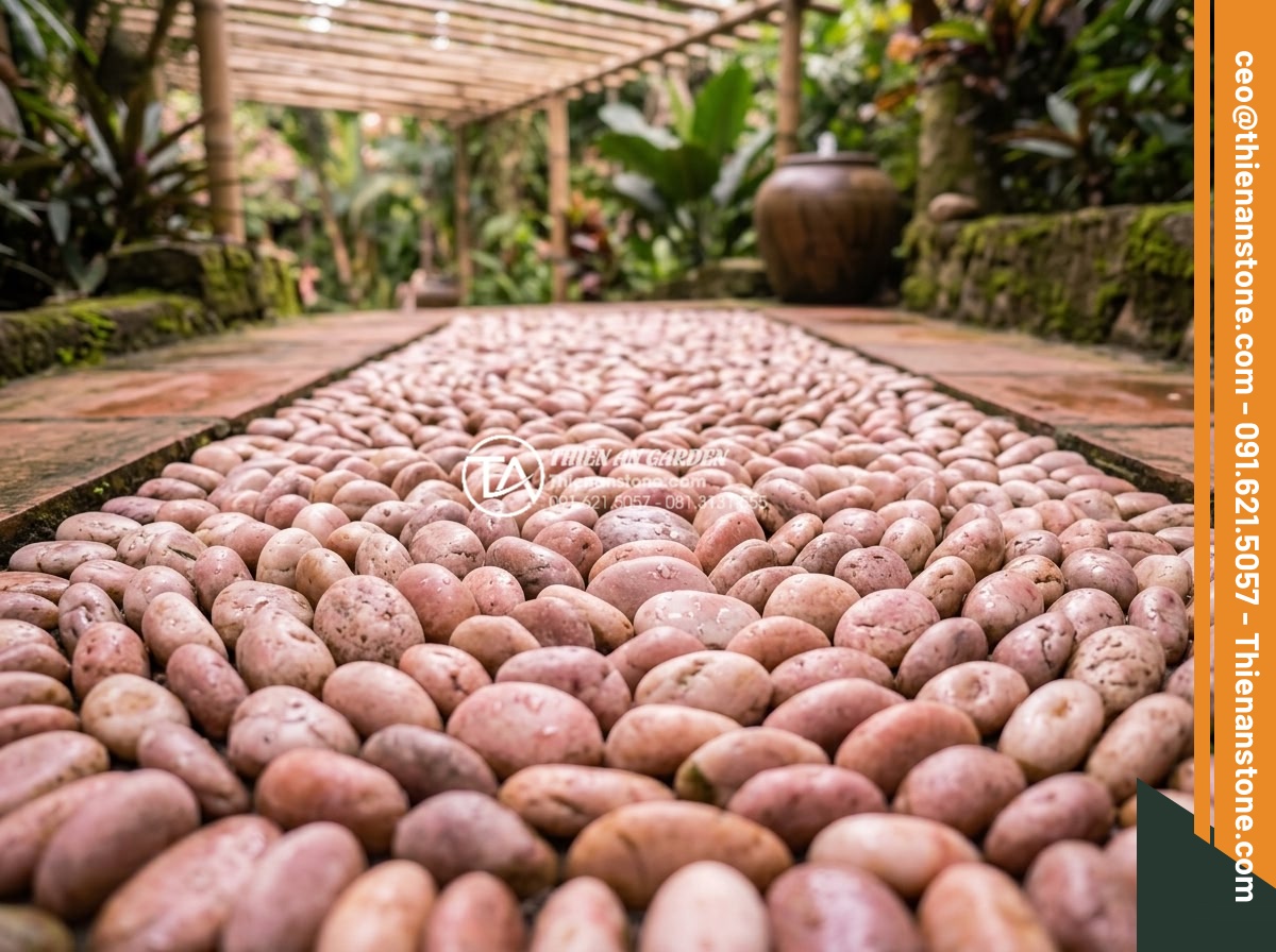 Sỏi Rải Sân Vườn - Hình 2 Sỏi Rải Sân Vườn - Close-up shot of various types of natural garden pebbles including white marble