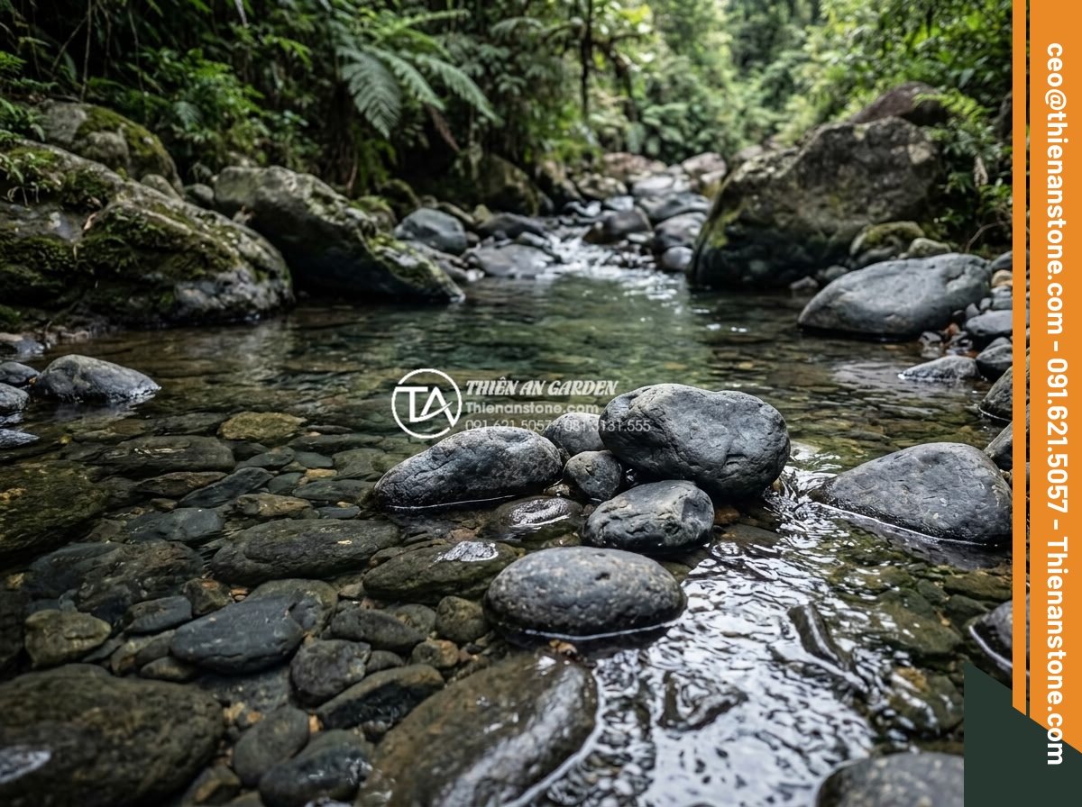 Sỏi Rải Sân Vườn - Hình 4 Sỏi Rải Sân Vườn - Natural river scene showing smooth pebbles and stones in clear mountain stream w