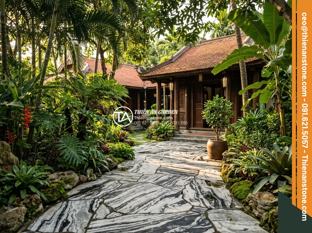 Thiết Kế Sân Vườn - Ultra realistic architectural photography of a luxury Vietnamese villa garden en