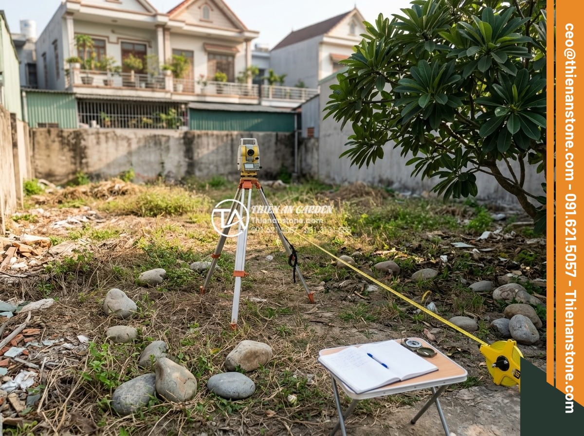Thiết Kế Sân Vườn - Professional landscape architect conducting site survey of an empty lot for gard