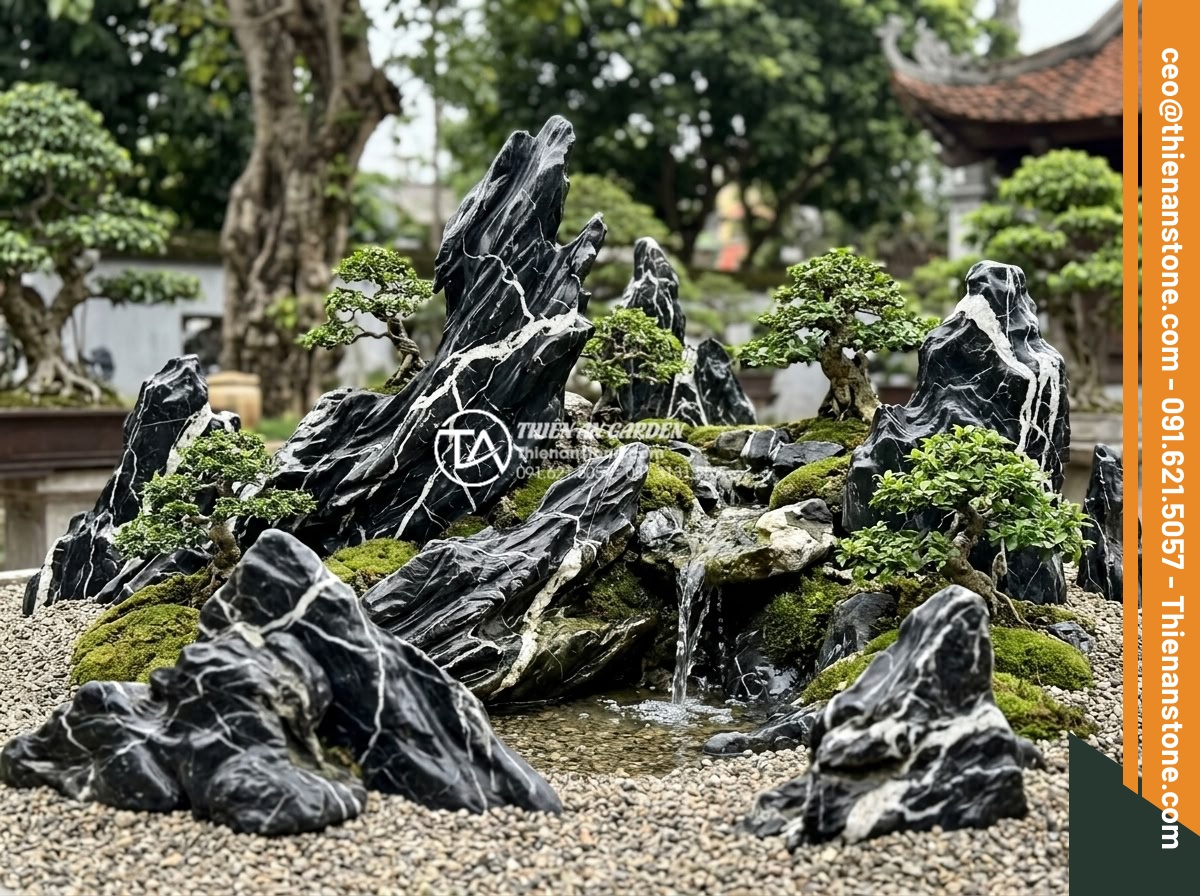 Thiết Kế Sân Vườn - Elaborate rock garden and miniature landscape display in a Vietnamese garden set