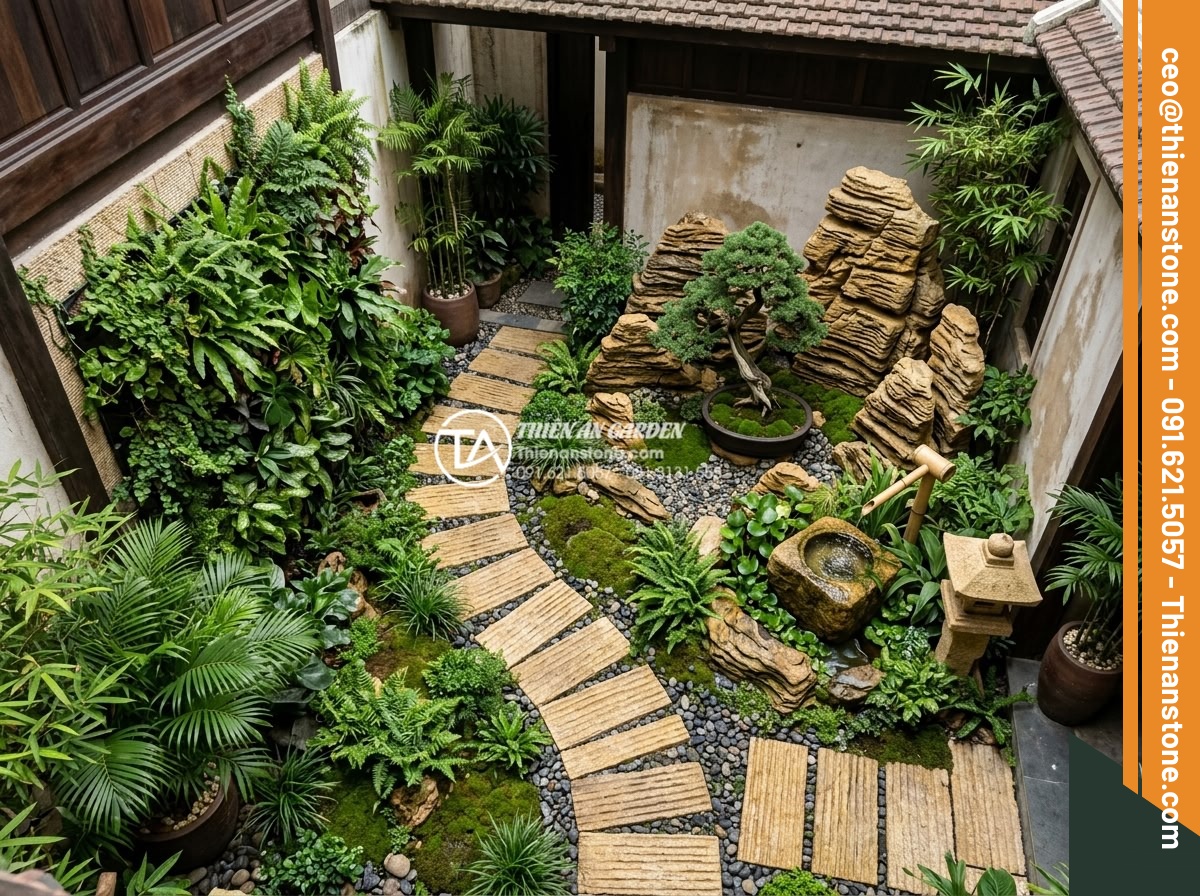 Thiết Kế Sân Vườn - Small courtyard garden design under 50 square meters in a Vietnamese townhouse, 