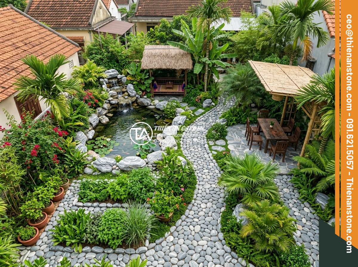 Thiết Kế Sân Vườn - Medium-sized Vietnamese garden design between 50 to 200 square meters, showing c