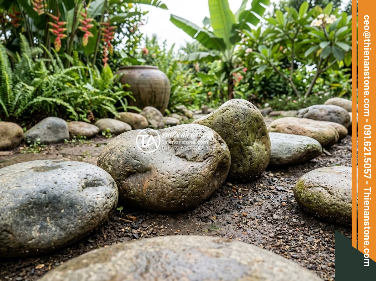 Thiết Kế Sân Vườn - Display of various Vietnamese regional natural stones used in garden design, Tay