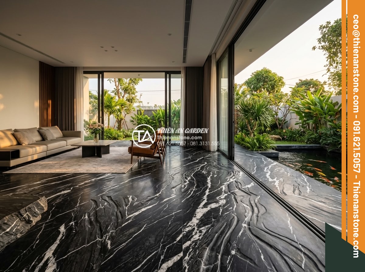 Thiết Kế Sân Vườn - Seamless indoor-outdoor living space in a modern Vietnamese villa, glass sliding