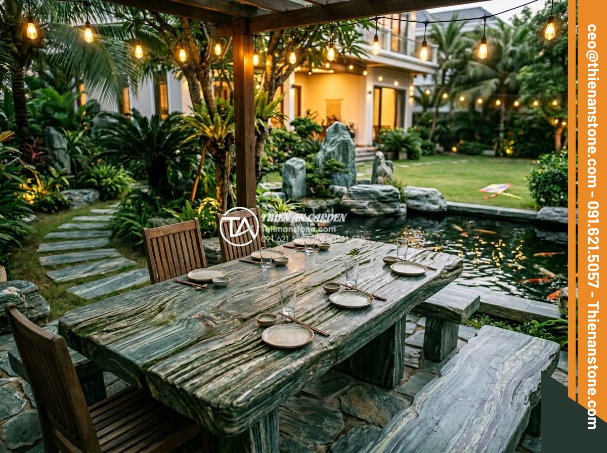 Thiết Kế Sân Vườn - Heartwarming family moment in a beautifully designed Vietnamese villa garden, fa