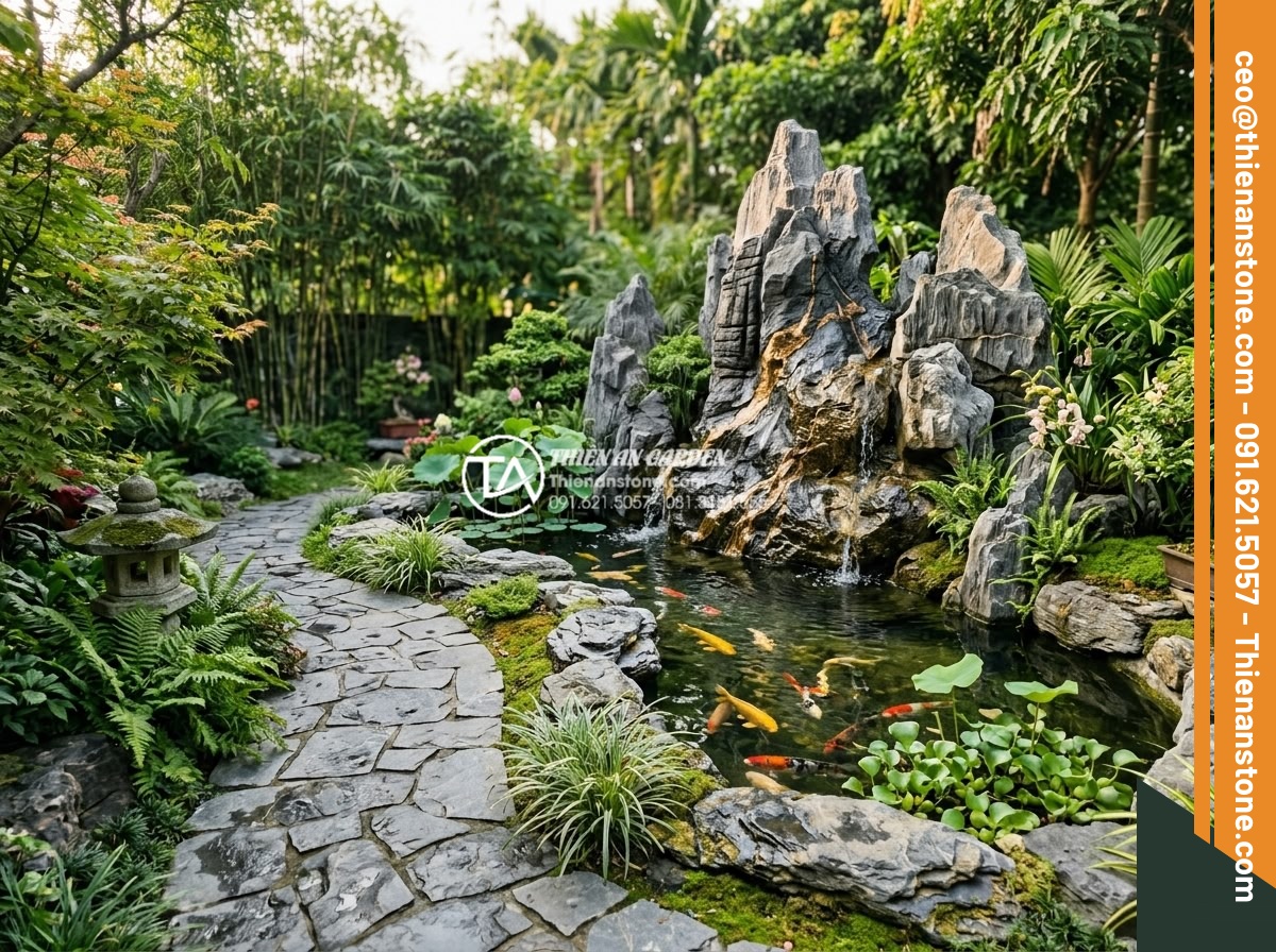 Thiết Kế Sân Vườn - Feng shui inspired Vietnamese garden design with balanced five elements arrangem