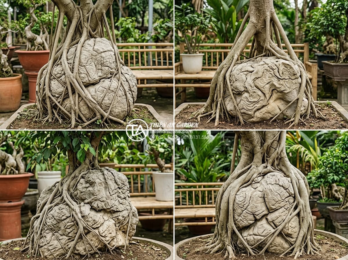 Tiểu Cảnh Cây Ôm Đá - Hình 10 Tiểu Cảnh Cây Ôm Đá - Collection style photography showing different tree species suitable for rock-em
