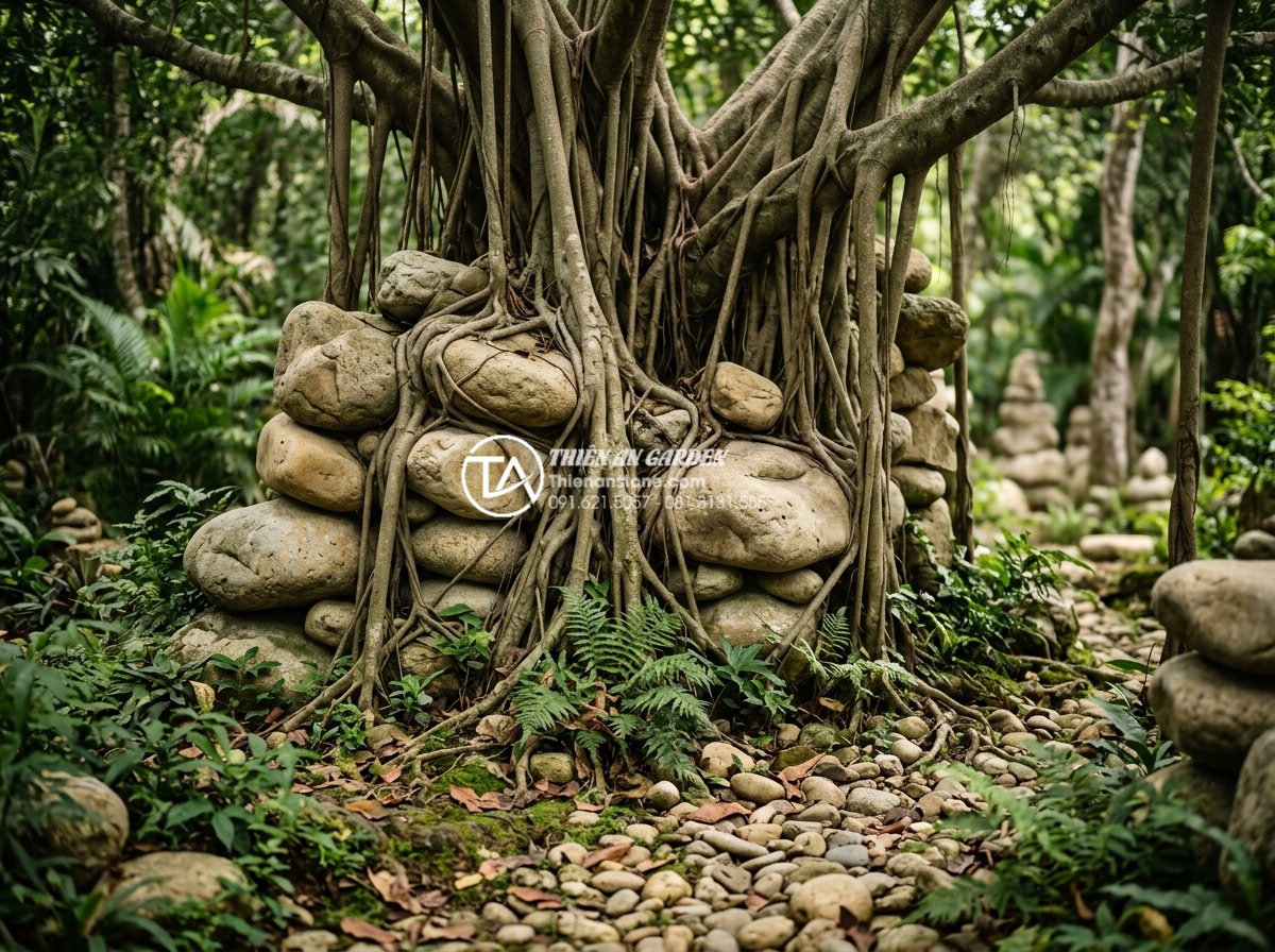 Tiểu Cảnh Cây Ôm Đá - Hình 16 Tiểu Cảnh Cây Ôm Đá - Ultra realistic photograph of a wild natural style tree-embracing-rock landscape