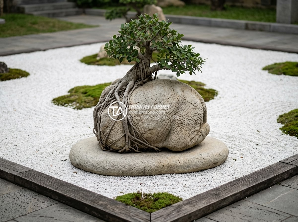 Tiểu Cảnh Cây Ôm Đá - Hình 17 Tiểu Cảnh Cây Ôm Đá - Japanese zen garden style tree-embracing-rock landscape, carefully shaped bonsai