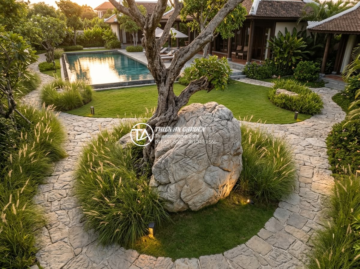 Tiểu Cảnh Cây Ôm Đá - Hình 24 Tiểu Cảnh Cây Ôm Đá - Aerial perspective photography of a tree-embracing-rock landscape centerpiece in