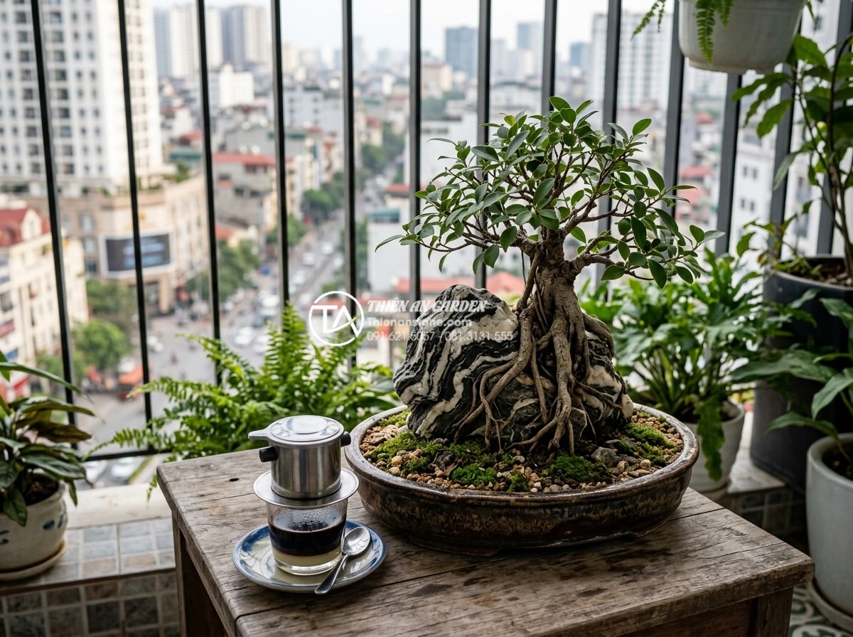 Tiểu Cảnh Cây Ôm Đá - Hình 27 Tiểu Cảnh Cây Ôm Đá - Ultra realistic photograph of a miniature tree-embracing-rock bonsai landscape o