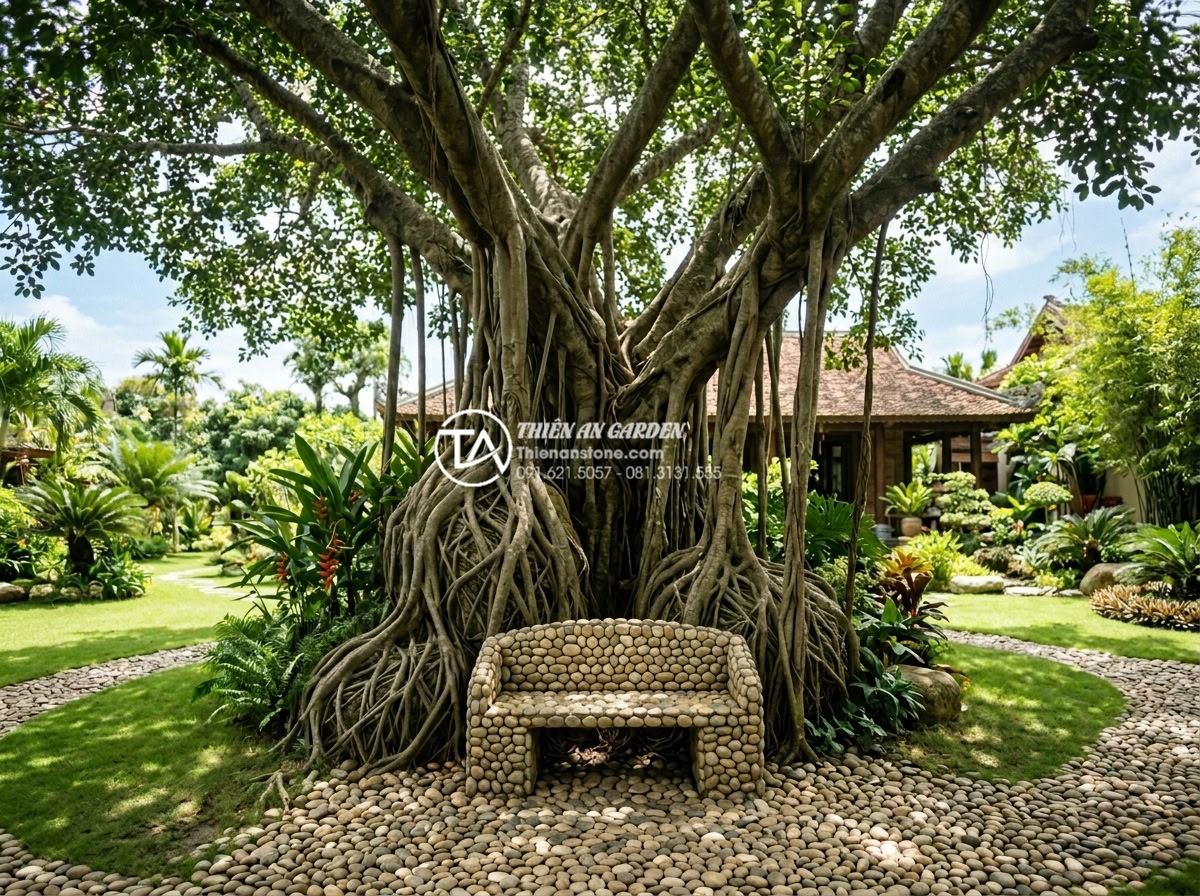 Tiểu Cảnh Cây Ôm Đá - Hình 9 Tiểu Cảnh Cây Ôm Đá - Wide angle photography of a majestic Ficus benghalensis (banyan tree) with massi