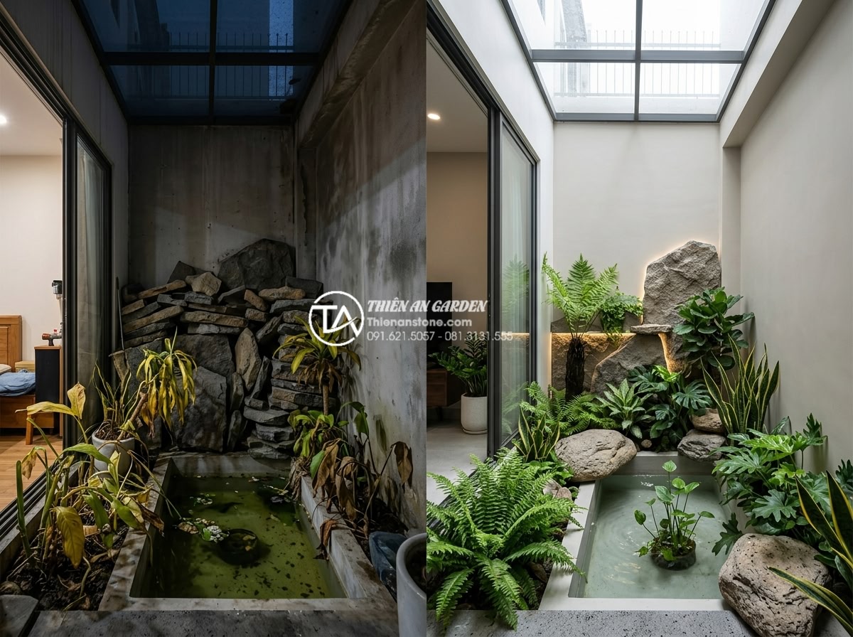 Tiểu Cảnh Giếng Trời - Common mistakes in skylight garden design shown through before renovation exampl