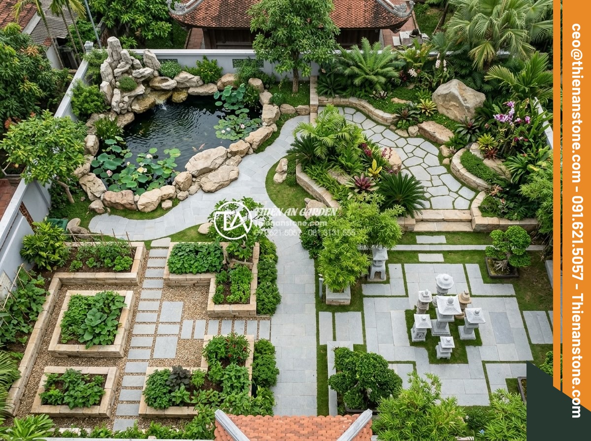 Tiểu Cảnh Góc Sân - Hình 34 Tiểu Cảnh Góc Sân - Four different corner garden spots in one garden layout, each with slightly diff