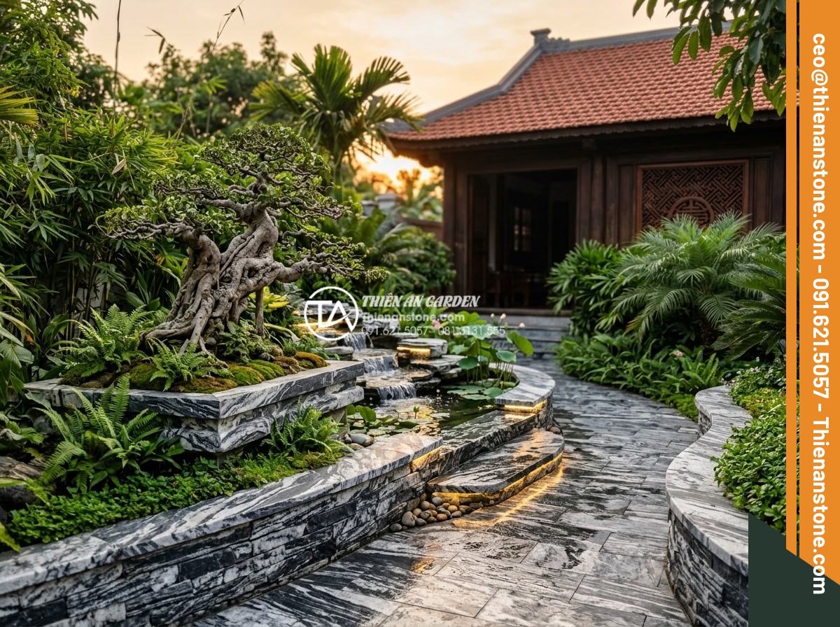 Tiểu Cảnh Góc Sân - Hình 35 Tiểu Cảnh Góc Sân - Completed luxury corner garden project with price-worthy details visible - premi