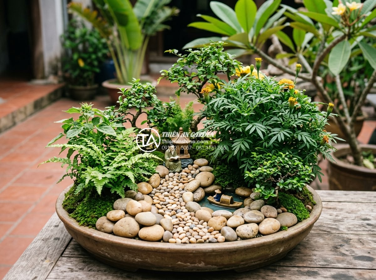 Tiểu Cảnh Hoa Tết - Well-maintained Tet flower miniature garden three months after Tet, still lookin