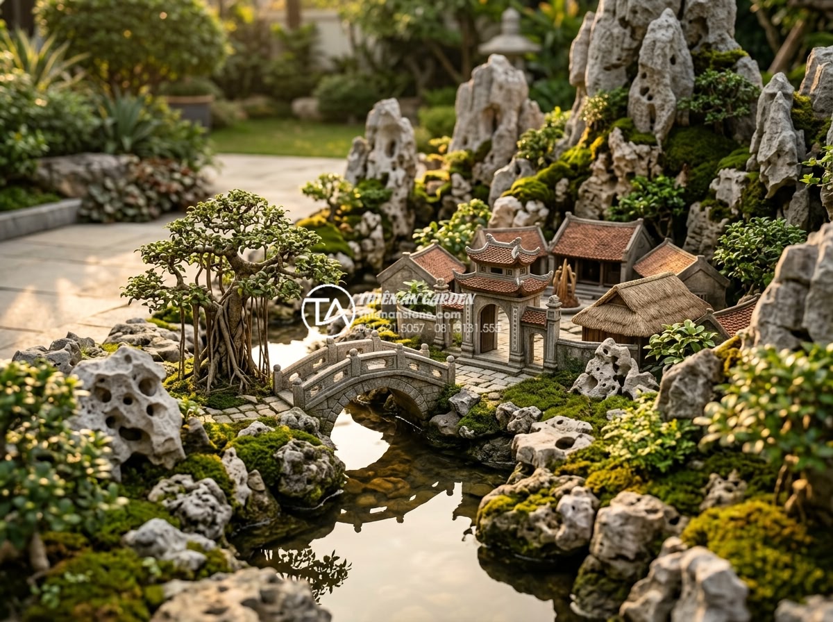 Tiểu Cảnh Làng Quê Bắc Bộ - Hình 1 Tiểu Cảnh Làng Quê Bắc Bộ - Ultra realistic miniature Vietnamese northern village landscape in luxury villa