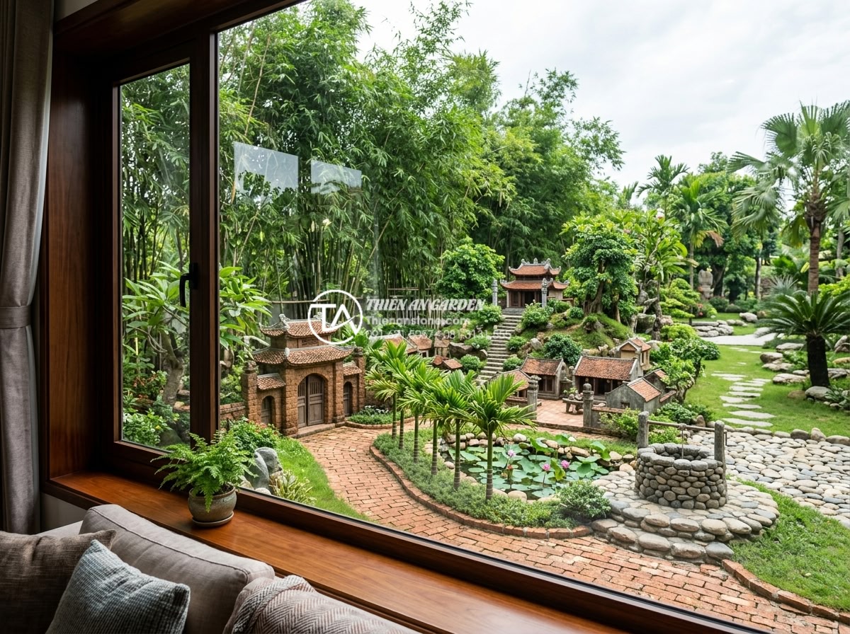 Tiểu Cảnh Làng Quê Bắc Bộ - Hình 26 Tiểu Cảnh Làng Quê Bắc Bộ - Expansive villa garden with Vietnamese northern village miniature landscape occu