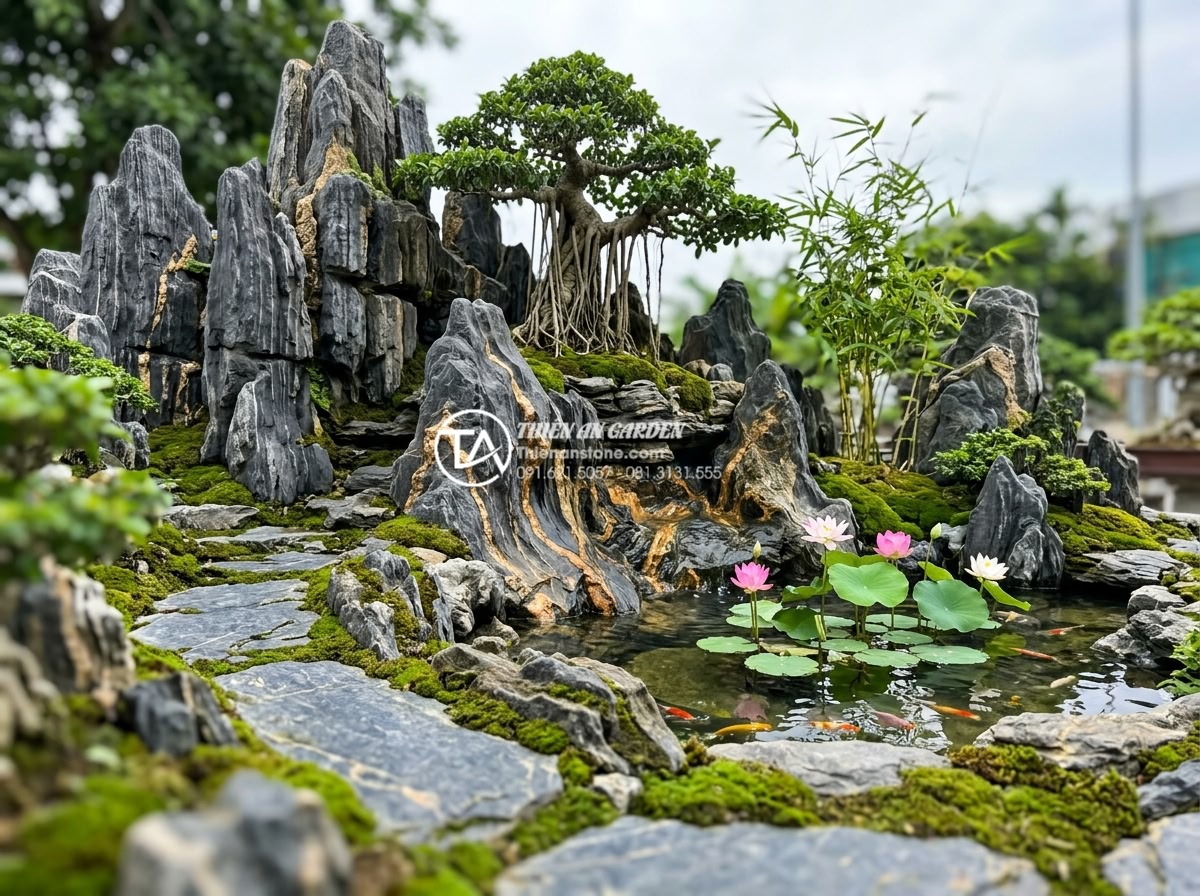 Tiểu Cảnh Làng Quê Bắc Bộ - Hình 30 Tiểu Cảnh Làng Quê Bắc Bộ - Vietnamese village miniature garden thriving in tropical climate, lush green mos