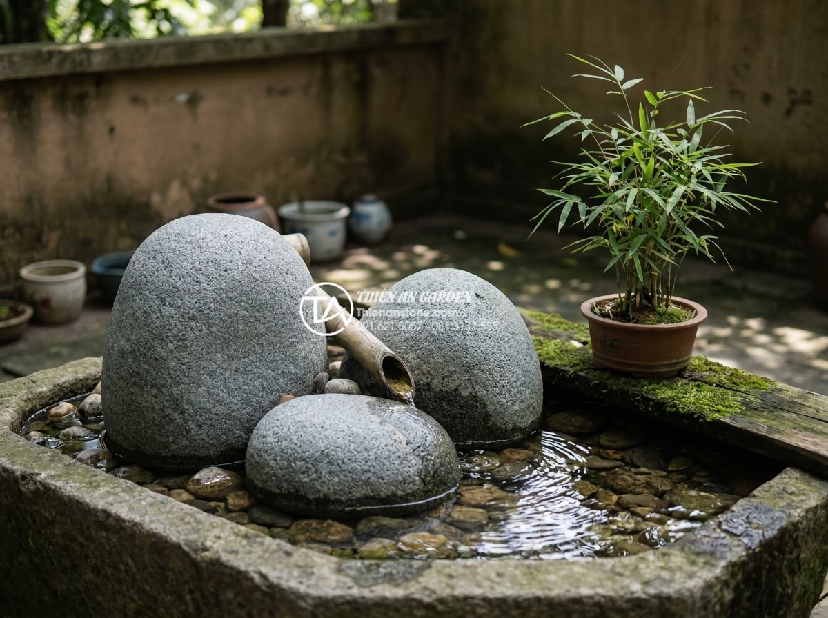 Tiểu Cảnh Nước - Hình 36 Tiểu Cảnh Nước - Elegant simple water feature with just three carefully selected natural stones a
