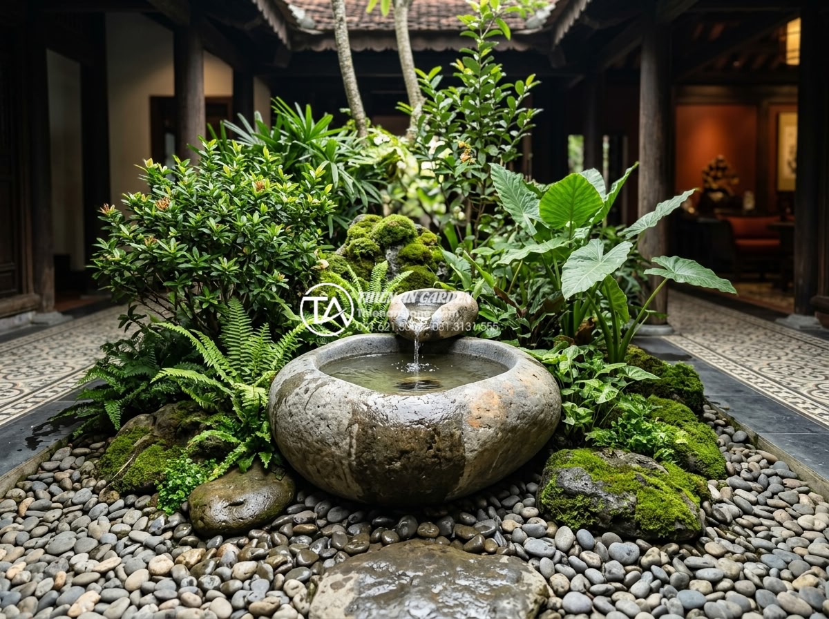 Tiểu Cảnh Nước - Hình 5 Tiểu Cảnh Nước - Feng shui inspired water garden feature in a Vietnamese luxury villa entrance, r