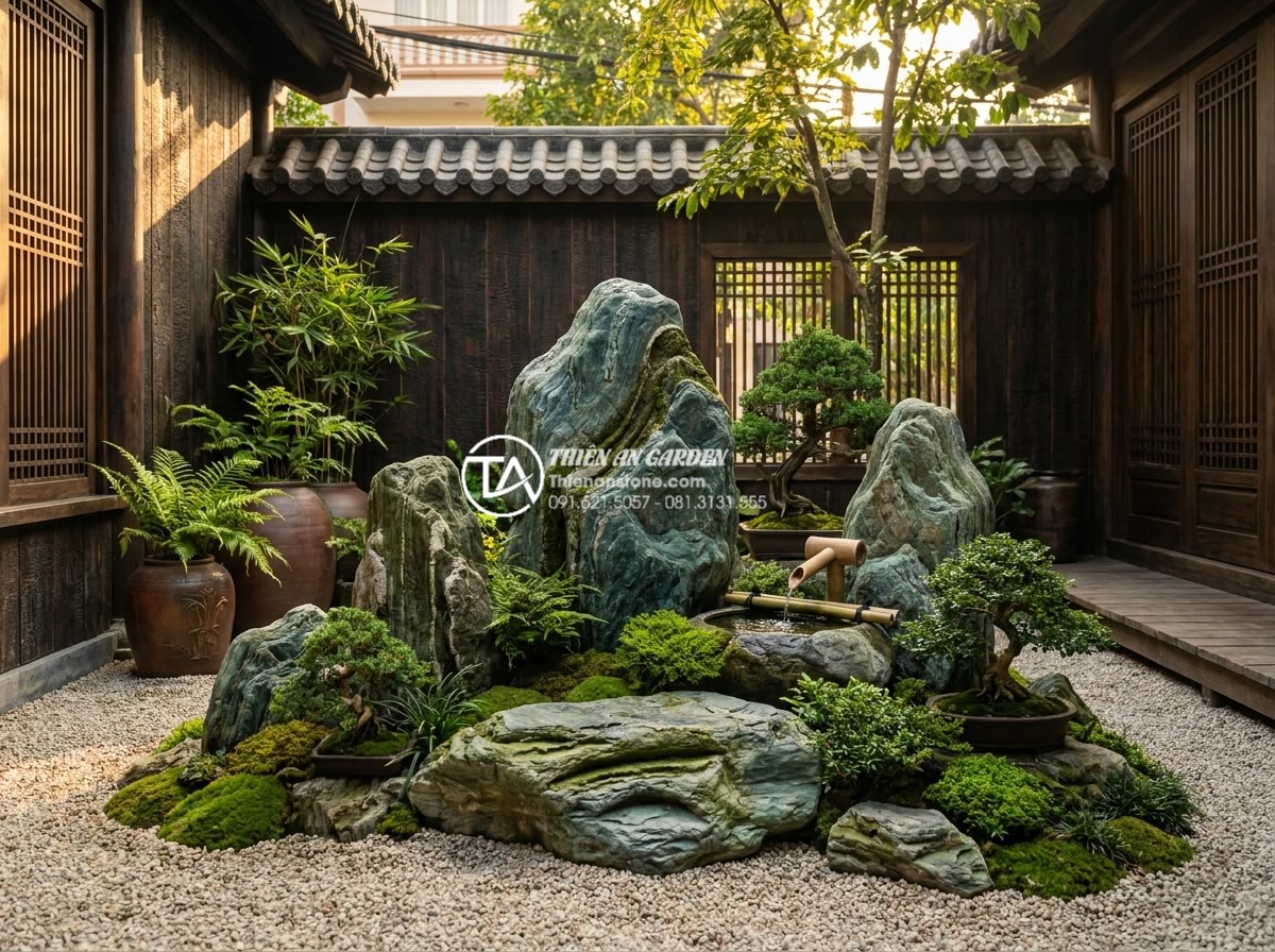 Tiểu Cảnh Sân Nhỏ - Ultra realistic photo of a beautifully completed small courtyard miniature garde