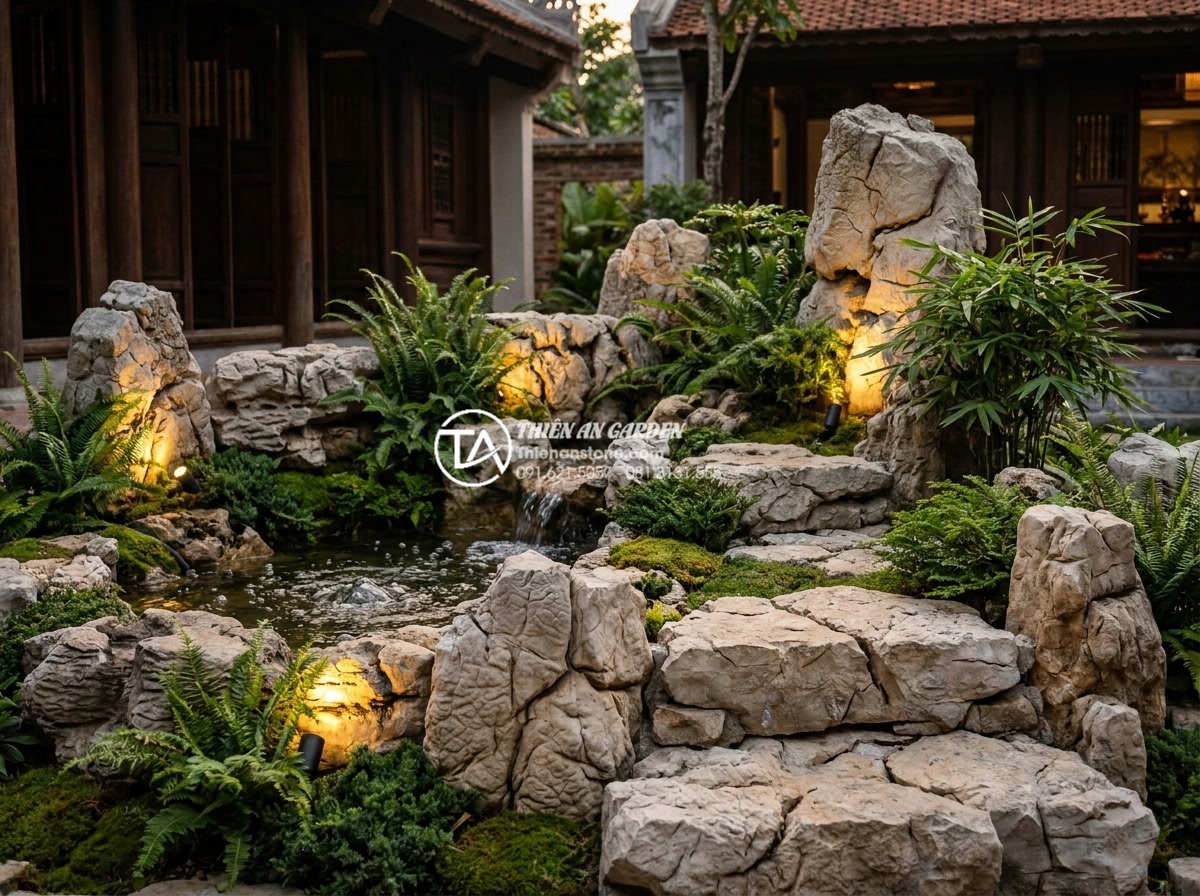 Tiểu Cảnh Sân Nhỏ - Ultra realistic hero photo of a stunning completed small courtyard miniature lan
