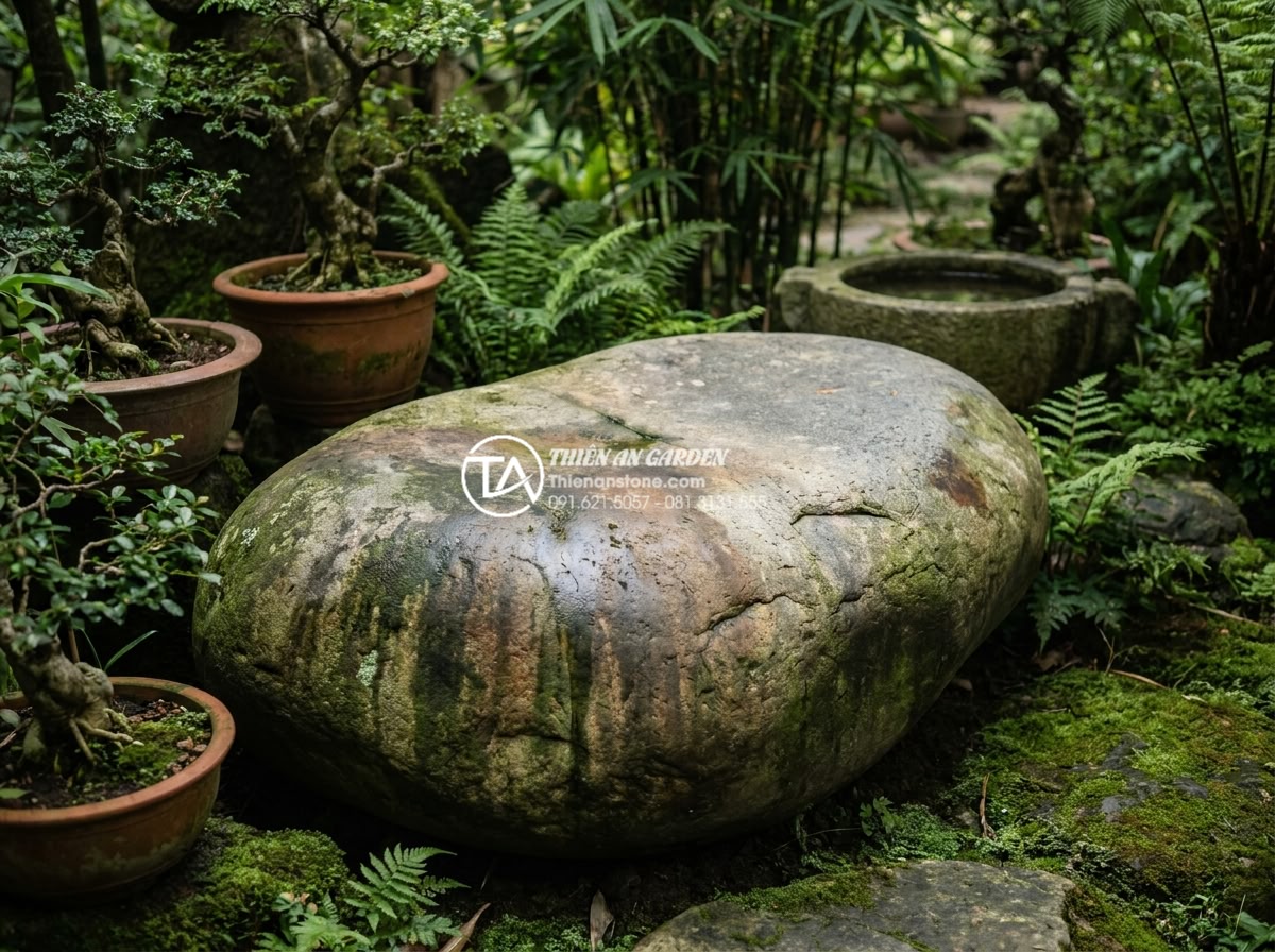 Tiểu Cảnh Sân Sau - Aged natural stone in established backyard garden showing beautiful patina and n