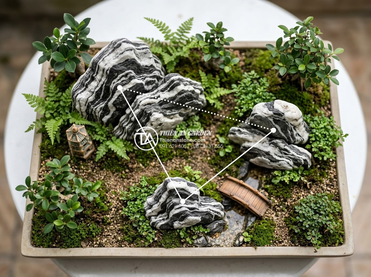 Tiểu Cảnh Sân Vườn - Hình 15 Tiểu Cảnh Sân Vườn - Diagram-like photo showing triangle composition principle in garden miniature la