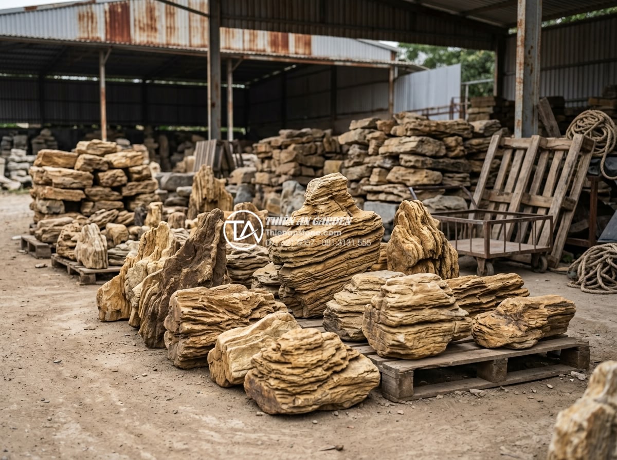 Tiểu Cảnh Sân Vườn - Hình 29 Tiểu Cảnh Sân Vườn - Landscape architect and homeowner selecting natural stones at stone warehouse fo