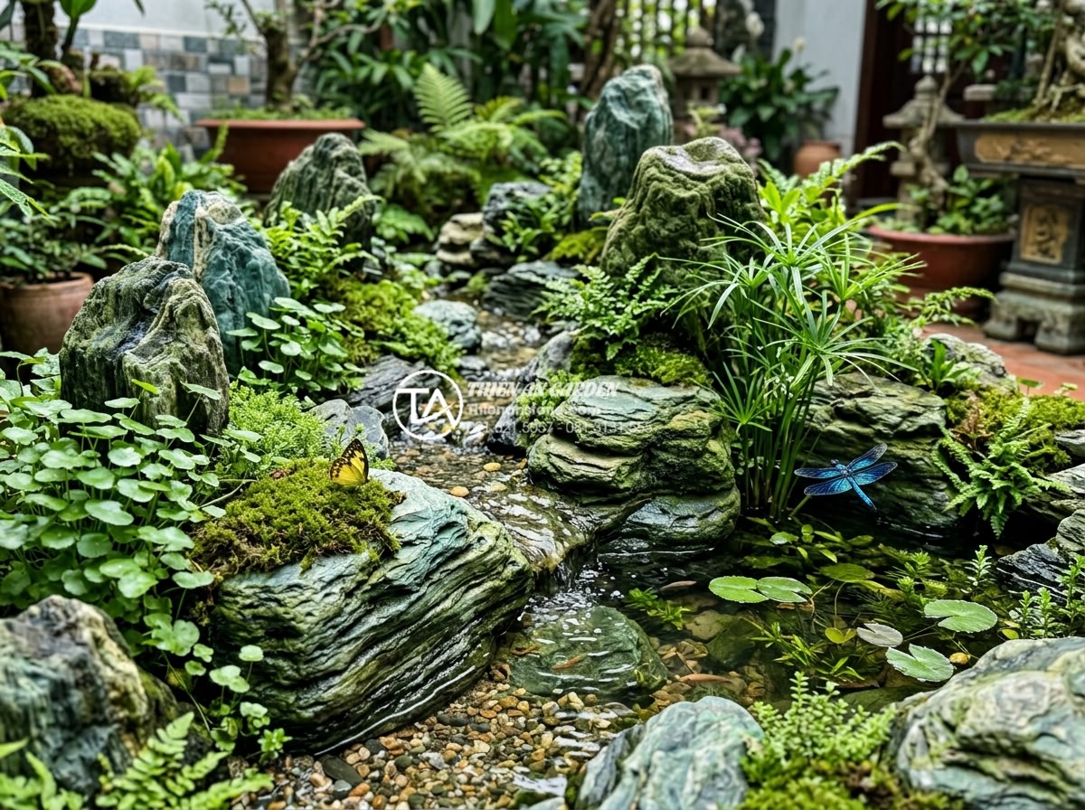 Tiểu Cảnh Sân Vườn - Hình 35 Tiểu Cảnh Sân Vườn - Sustainable ecological garden miniature landscape with native tropical plants, n