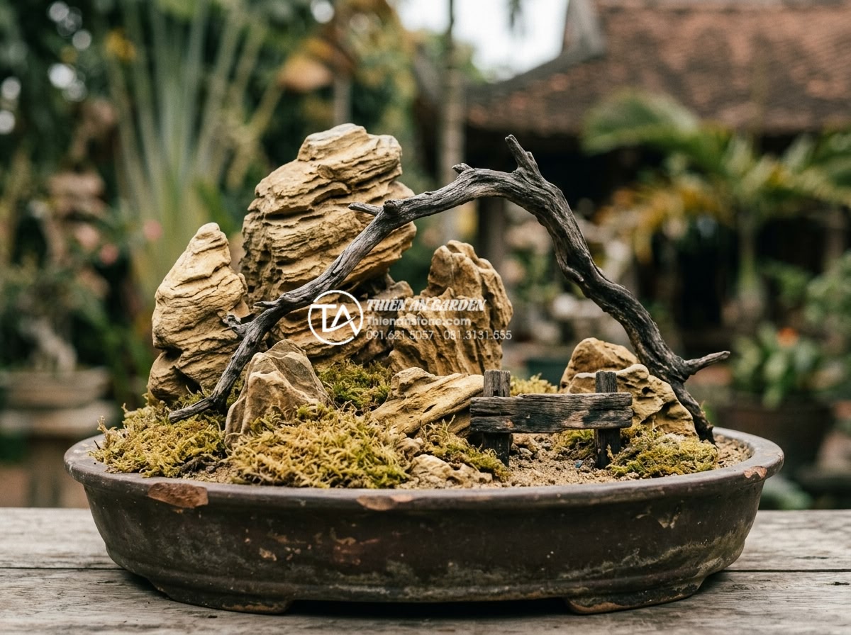 Tiểu Cảnh Sân Vườn - Hình 36 Tiểu Cảnh Sân Vườn - Wabi-sabi style garden miniature landscape with imperfect beauty, cracked natura