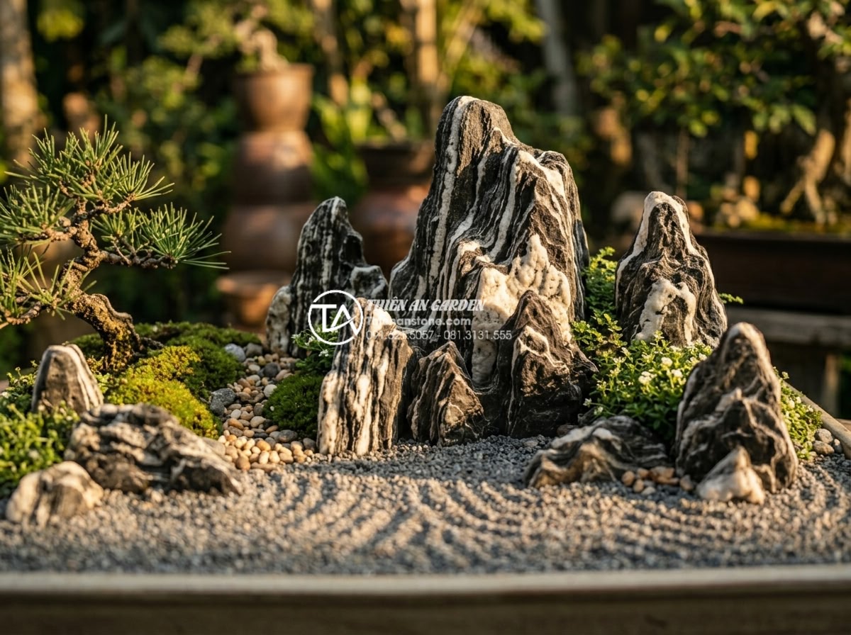 Tiểu Cảnh Sân Vườn - Hình 39 Tiểu Cảnh Sân Vườn - Garden miniature landscape showing interplay of natural light and stone, golden