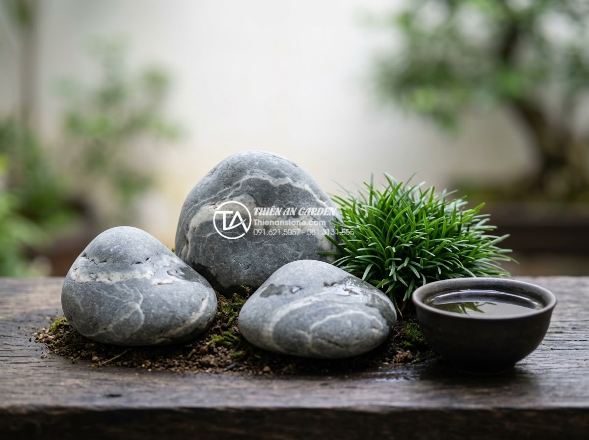 Tiểu Cảnh Sân Vườn - Hình 6 Tiểu Cảnh Sân Vườn - Minimalist Vietnamese garden miniature landscape with only three natural stones,
