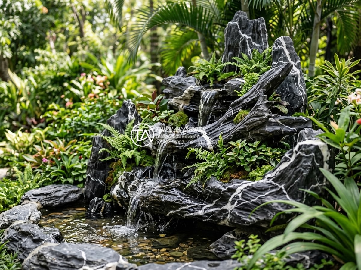 Tiểu Cảnh Sân Vườn - Hình 8 Tiểu Cảnh Sân Vườn - Wild natural style garden miniature landscape with multi-tiered waterfall flowin