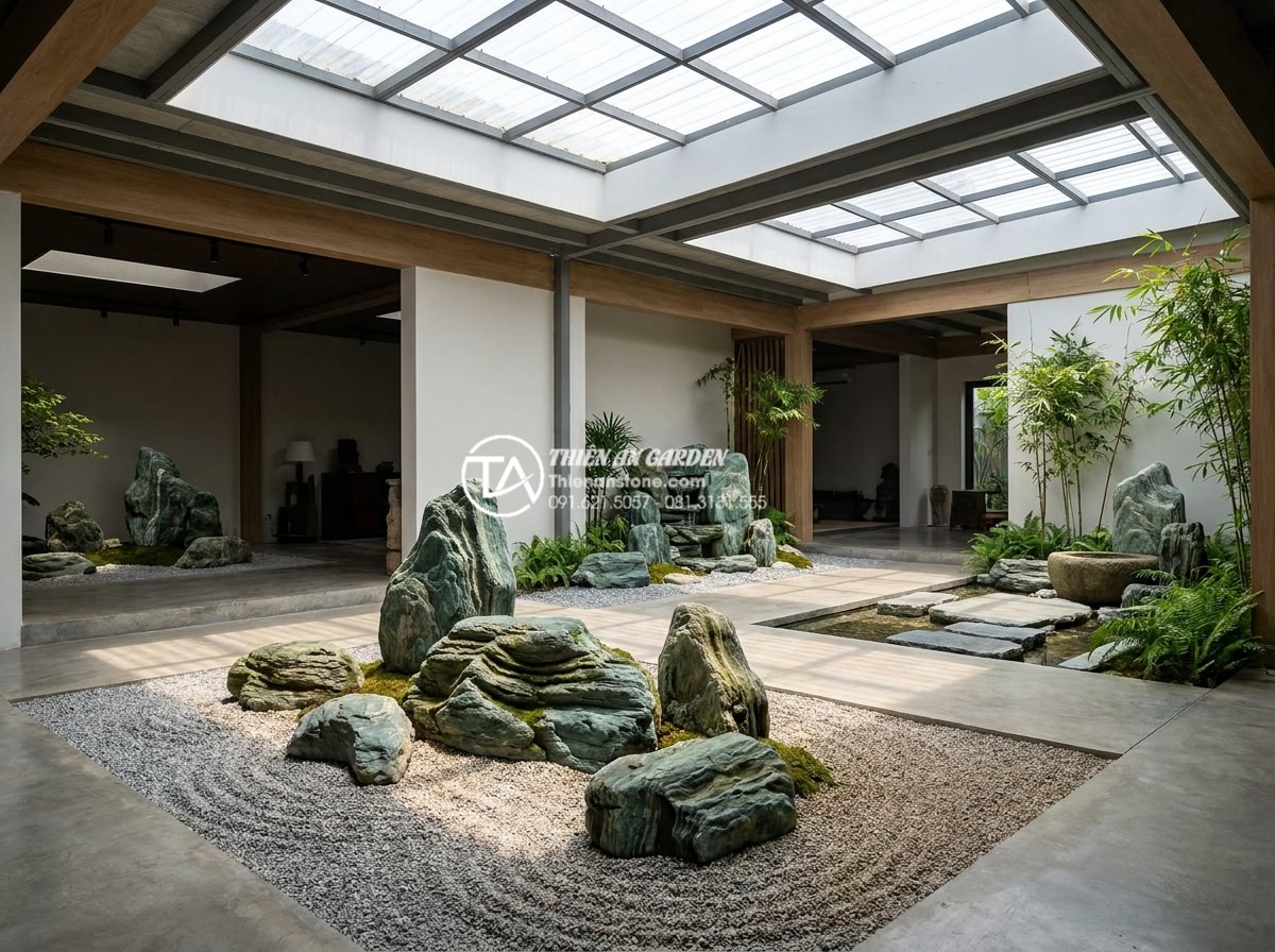 Tiểu Cảnh Thiền (Zen) - Overview of different zen garden styles displayed in a luxury landscape showroom