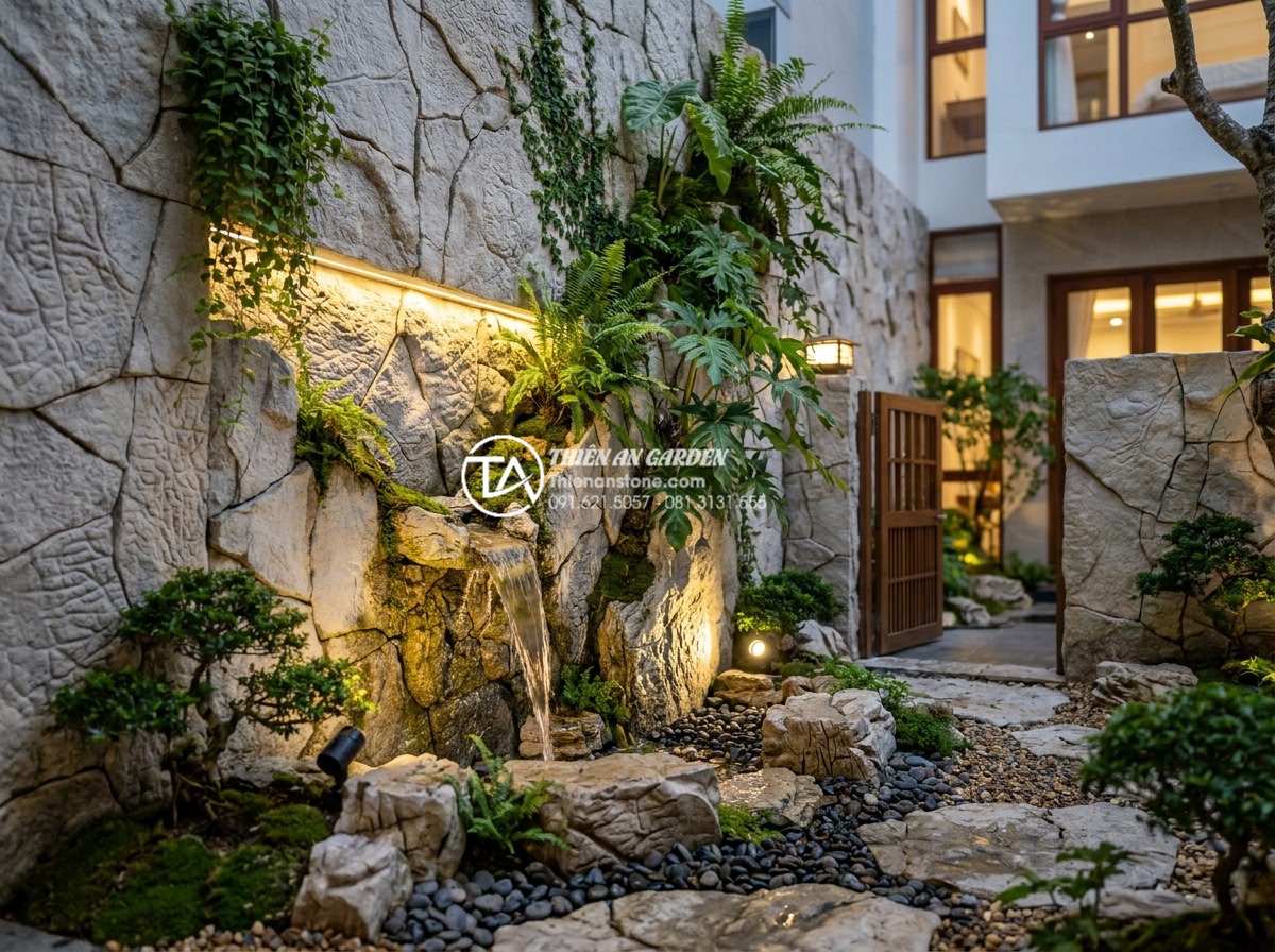 Tiểu Cảnh Trước Nhà - Hình 31 Tiểu Cảnh Trước Nhà - Vertical garden wall combined with front yard miniature landscape in small townh