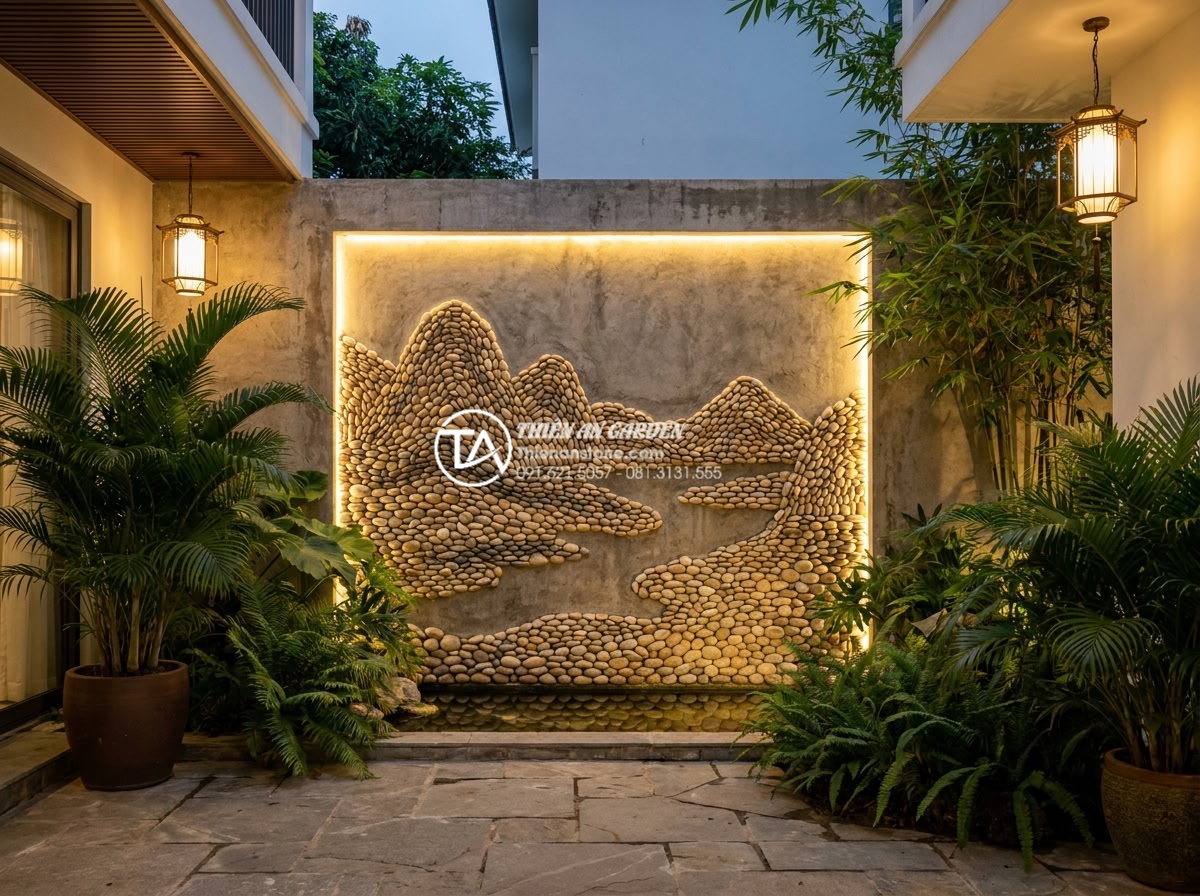 Tiểu Cảnh Vách Tường - Hình 3 Tiểu Cảnh Vách Tường - Wide angle architectural photography of a residential courtyard in Vietnam with