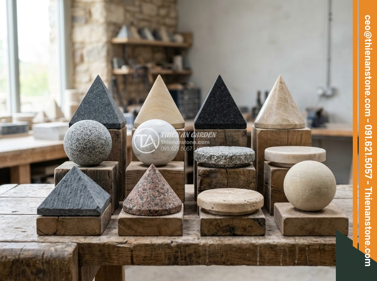 Trụ Đá Hàng Rào - Hình 31 Trụ Đá Hàng Rào - Collection of different stone pillar cap designs, pyramid cone sphere and flat c
