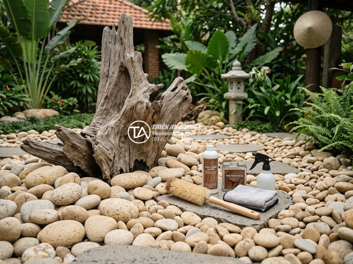 5 Sai lầm nghiêm trọng khi tự làm tiểu cảnh gỗ lũa sân vườn - Hình 18 5 Sai lầm nghiêm trọng khi tự làm tiểu cảnh gỗ lũa sân vườn - Expert technician performing maintenance on driftwood garden elements with prope
