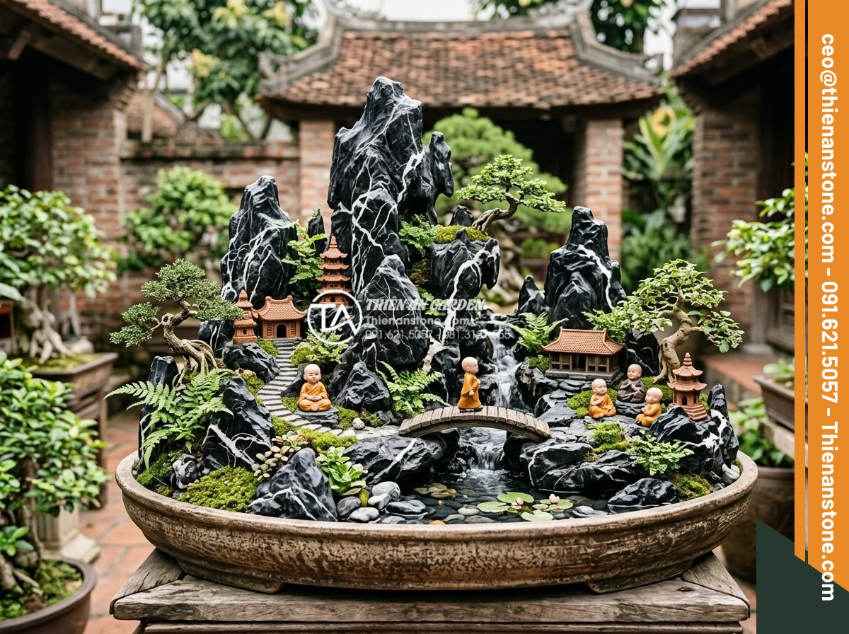 Cách thiết kế tiểu cảnh chú tiểu non bộ chuẩn phong thủy cho sân vườn - Popular modern miniature garden designs featuring various styles of tiểu cảnh ch