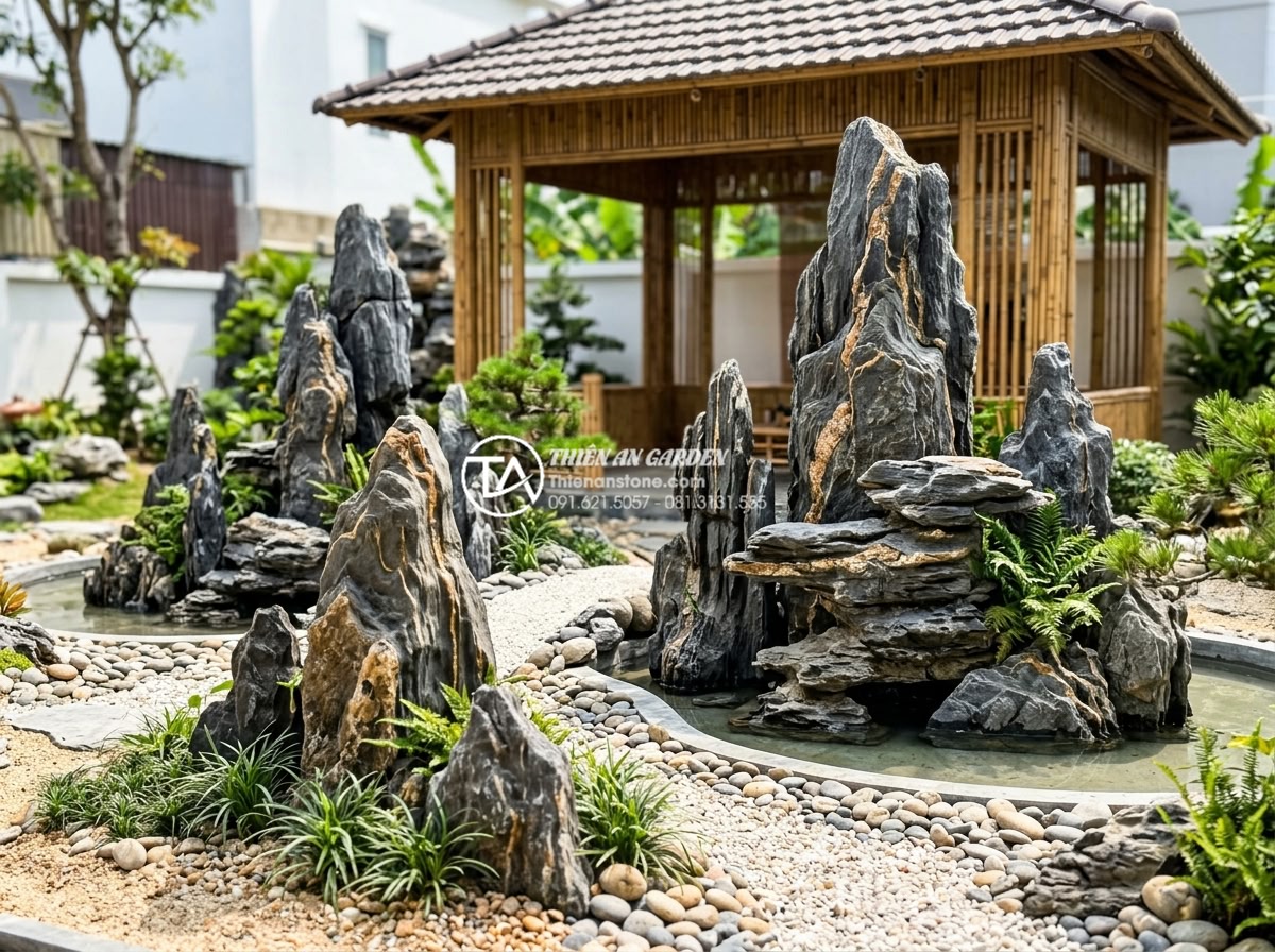 Cách vệ sinh và bảo dưỡng đá cảnh dưới gốc cây luôn sạch rêu mốc - Hình 16 Cách vệ sinh và bảo dưỡng đá cảnh dưới gốc cây luôn sạch rêu mốc - Landscape design with lighting and airflow optimization for moss prevention in g