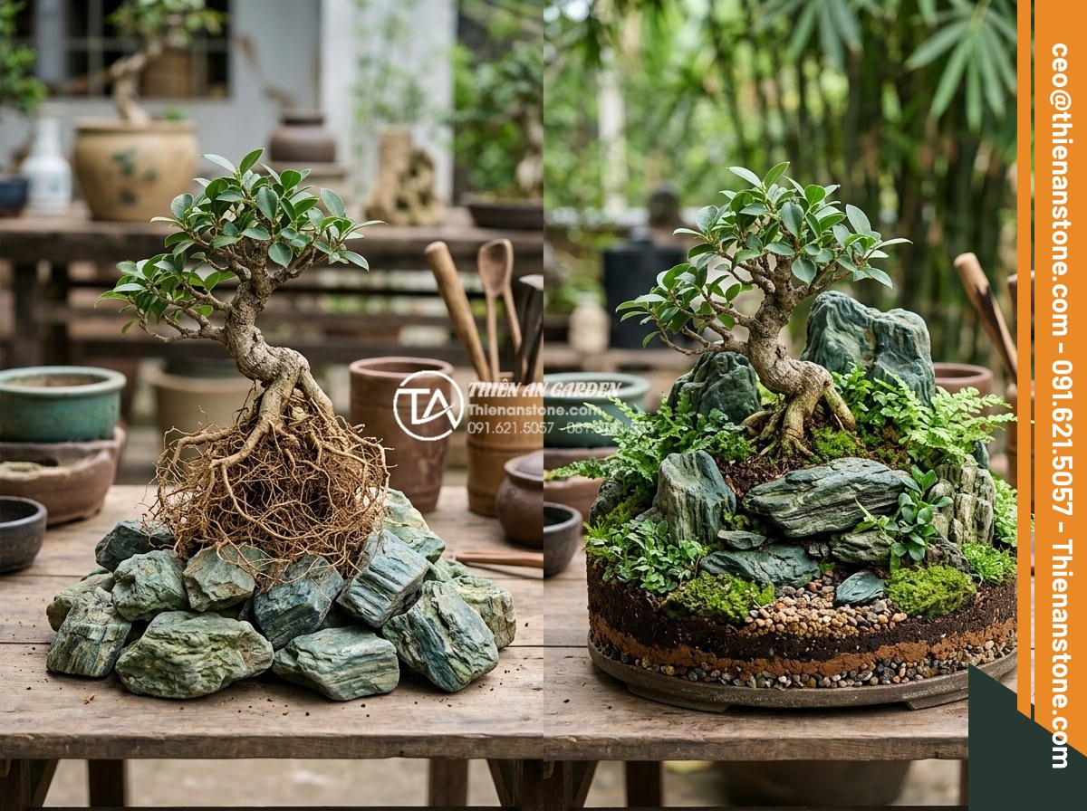 Cách xử lý rễ cây nổi khi làm tiểu cảnh để không gây hại cho cây - Hình 2 Cách xử lý rễ cây nổi khi làm tiểu cảnh để không gây hại cho cây - Wide angle professional landscape photography showing before and after root expo