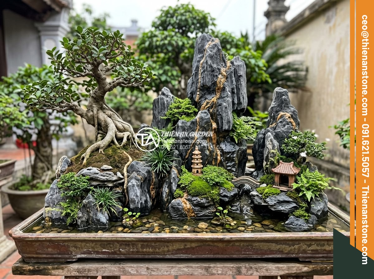 Cách xử lý rễ cây nổi khi làm tiểu cảnh để không gây hại cho cây - Hình 7 Cách xử lý rễ cây nổi khi làm tiểu cảnh để không gây hại cho cây - Beautiful finished miniature garden scene with protected tree roots elegantly co