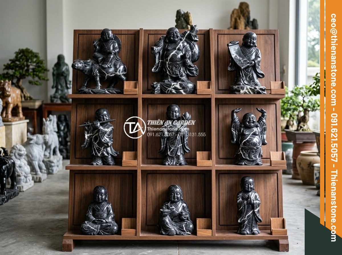 Địa chỉ mua tiểu cảnh chú tiểu uy tín, chất lượng đá tự nhiên 100% - Price comparison chart style image displaying different sizes and designs of nat